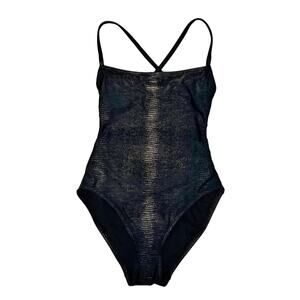 Vince Camuto Black Metallic Gold Snake Print One-Piece Swimsuit size 6